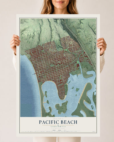 Map of Pacific Beach, California, 24 x 36 inch unframed archival matte print