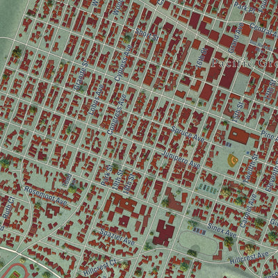 Close-up of the map of Pacific Grove, California print showing street and building detail