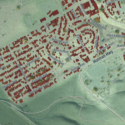 Second close-up of the map of Pacific Grove, California print showing more streets and buildings