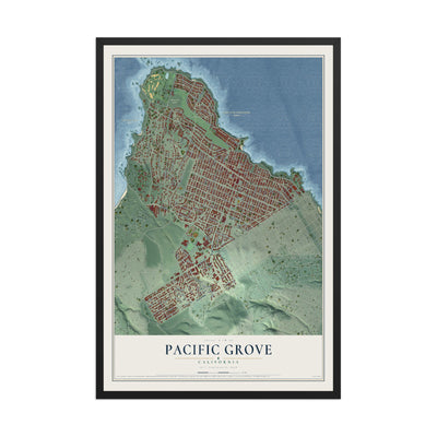 Map of Pacific Grove, California, 12 x 18 inch print in a black wood frame