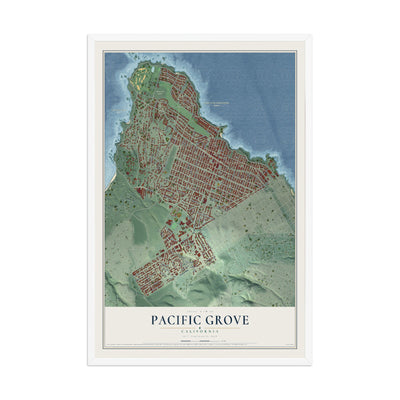 Map of Pacific Grove, California, 12 x 18 inch print in a white wood frame
