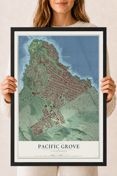 Map of Pacific Grove, California, 18 x 24 inch print in a black wood frame