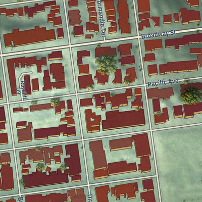 Close-up of the map of Pacific Heights, California print showing street and building detail