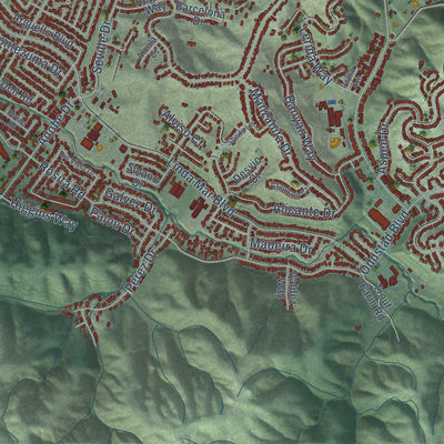 Second close-up of the map of Pacifica, California print showing more streets and buildings