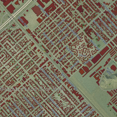 Close-up of the map of Pacoima, California print showing street and building detail