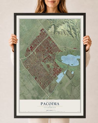 Map of Pacoima, California, 24 x 36 inch print in a black wood frame