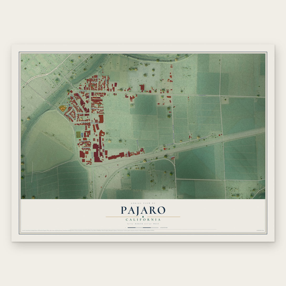 Pajaro, California map print, the full design