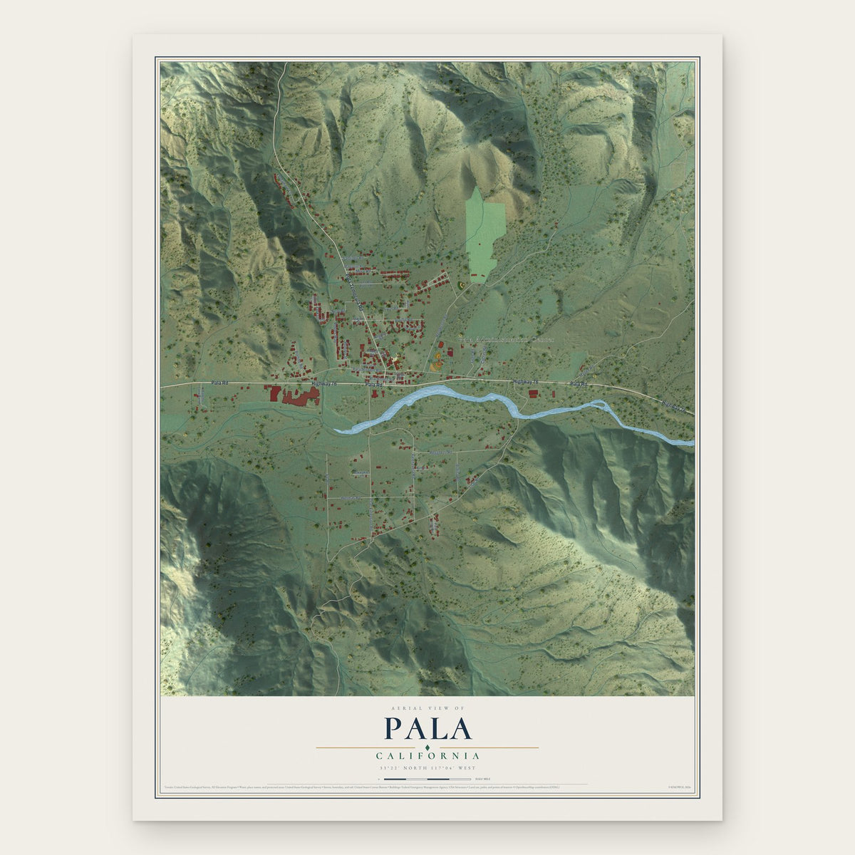 Pala, California map print, the full design
