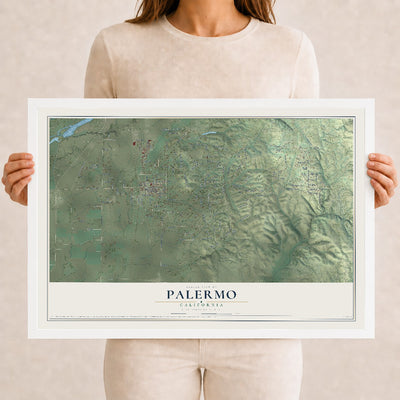 Map of Palermo, California, 12 x 18 inch print in a white wood frame