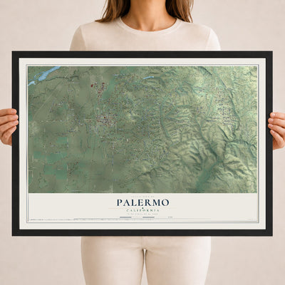 Map of Palermo, California, 18 x 24 inch print in a black wood frame