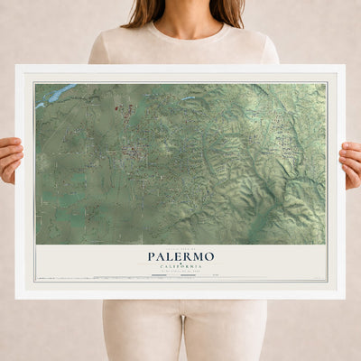 Map of Palermo, California, 18 x 24 inch print in a white wood frame