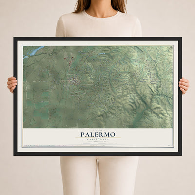 Map of Palermo, California, 24 x 36 inch print in a black wood frame