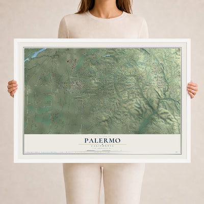 Map of Palermo, California, 24 x 36 inch print in a white wood frame