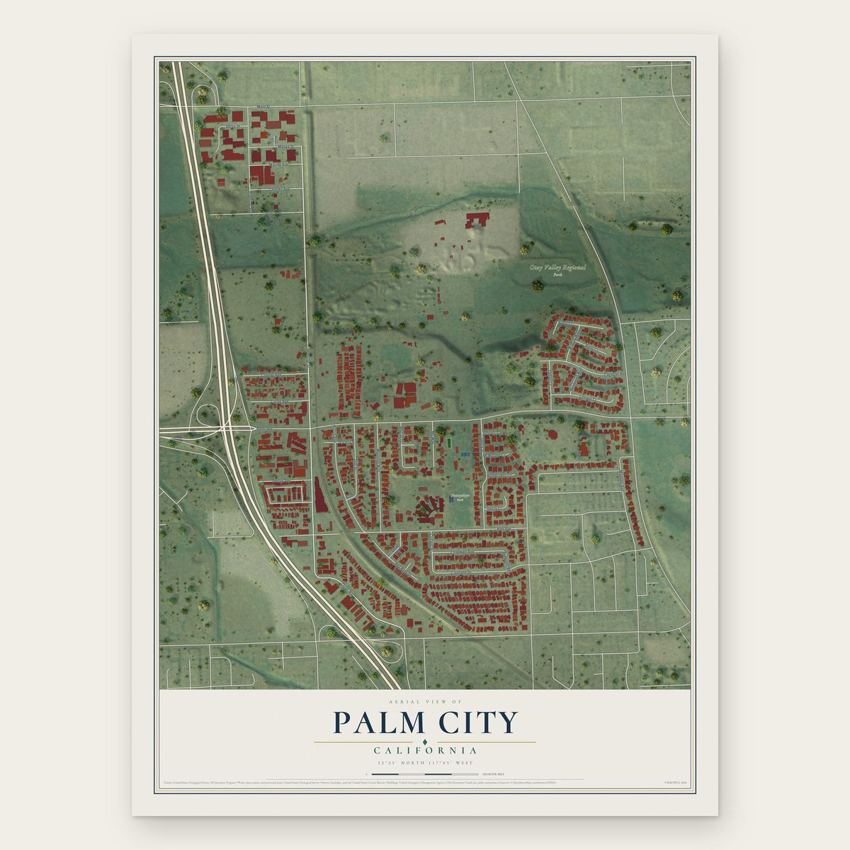 Palm City, California map print, the full design