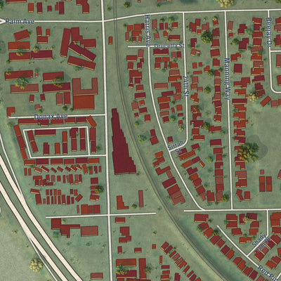 Close-up of the map of Palm City, California print showing street and building detail