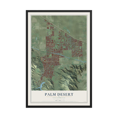 Map of Palm Desert, California, 12 x 18 inch print in a black wood frame