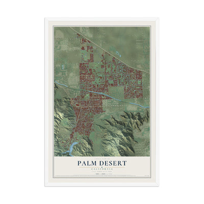 Map of Palm Desert, California, 12 x 18 inch print in a white wood frame