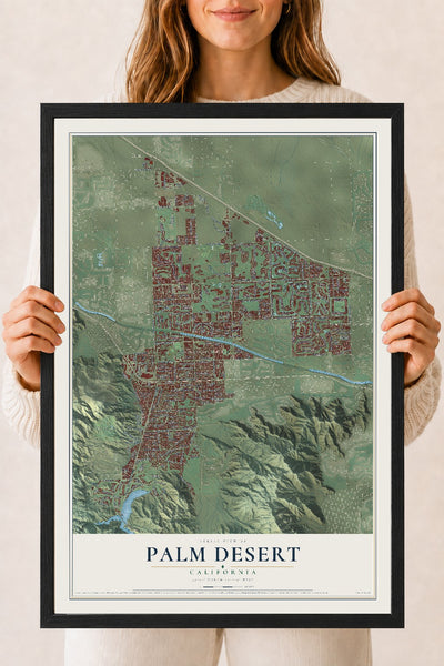 Map of Palm Desert, California, 18 x 24 inch print in a black wood frame
