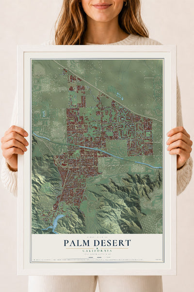 Map of Palm Desert, California, 18 x 24 inch print in a white wood frame
