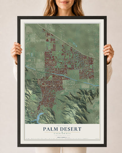 Map of Palm Desert, California, 24 x 36 inch print in a black wood frame