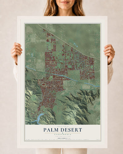 Map of Palm Desert, California, 24 x 36 inch print in a white wood frame
