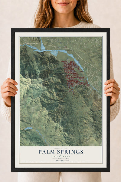 Map of Palm Springs, California, 18 x 24 inch print in a black wood frame