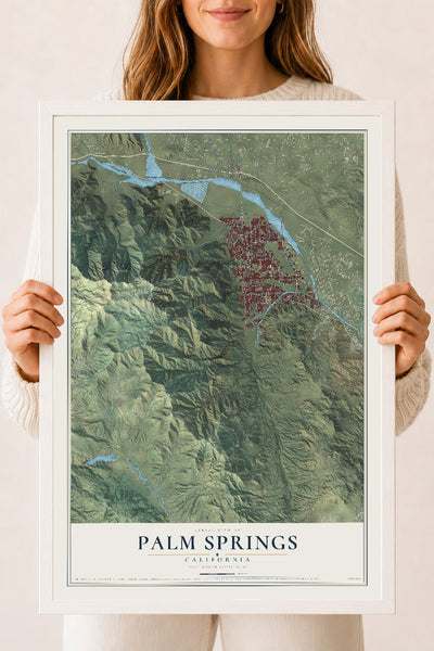 Map of Palm Springs, California, 18 x 24 inch print in a white wood frame