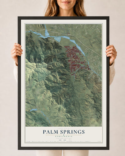 Map of Palm Springs, California, 24 x 36 inch print in a black wood frame