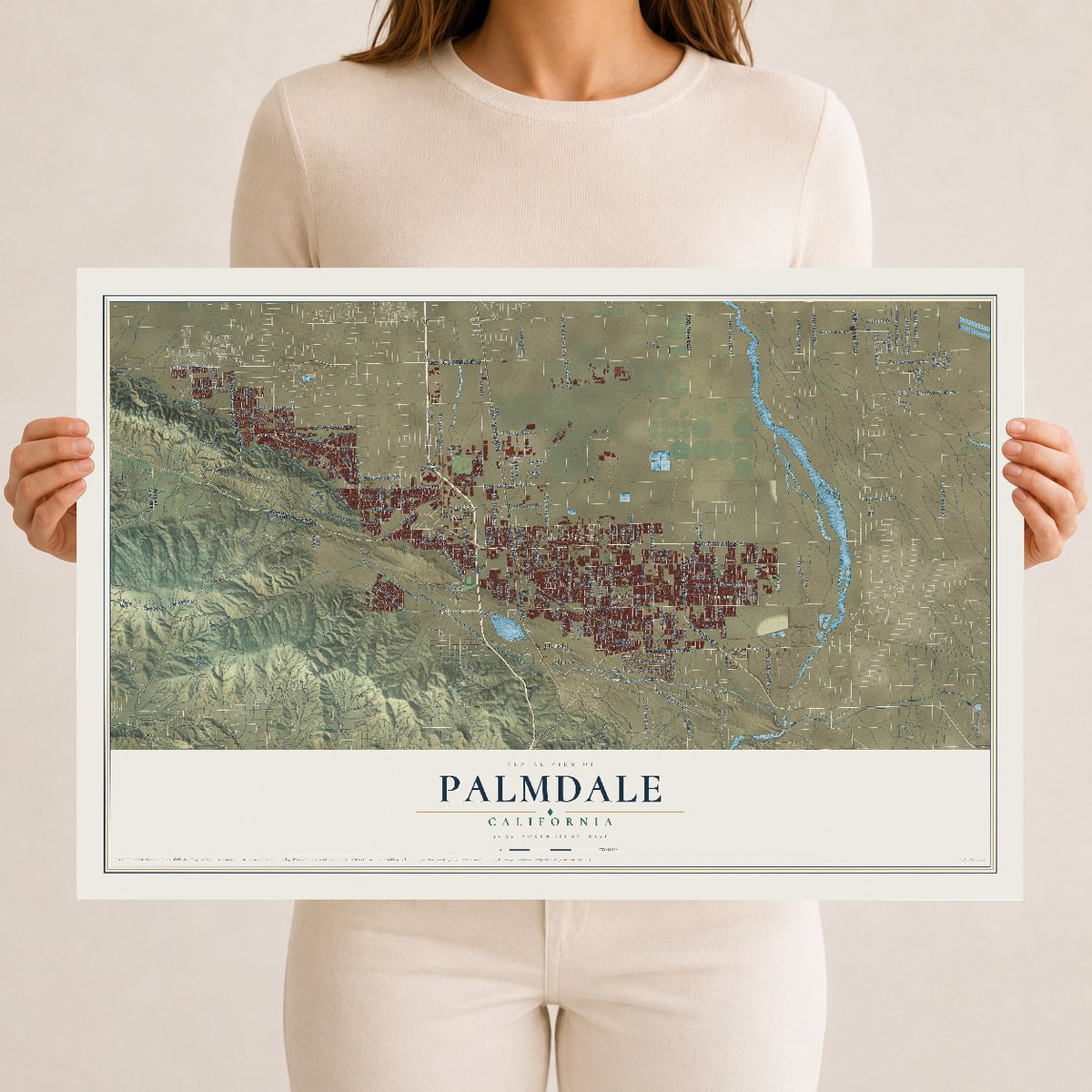 Map of Palmdale, California, 12 x 18 inch unframed archival matte print
