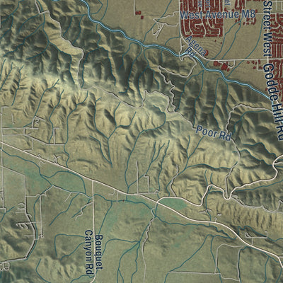 Second close-up of the map of Palmdale, California print showing more streets and buildings