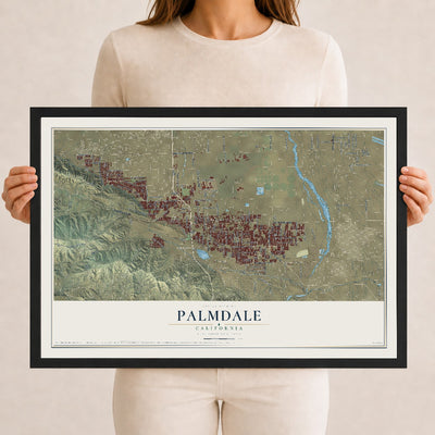 Map of Palmdale, California, 12 x 18 inch print in a black wood frame