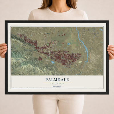 Map of Palmdale, California, 18 x 24 inch print in a black wood frame