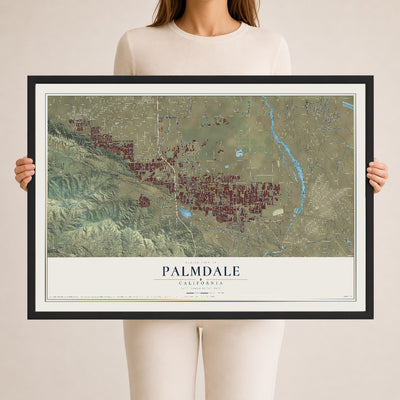 Map of Palmdale, California, 24 x 36 inch print in a black wood frame