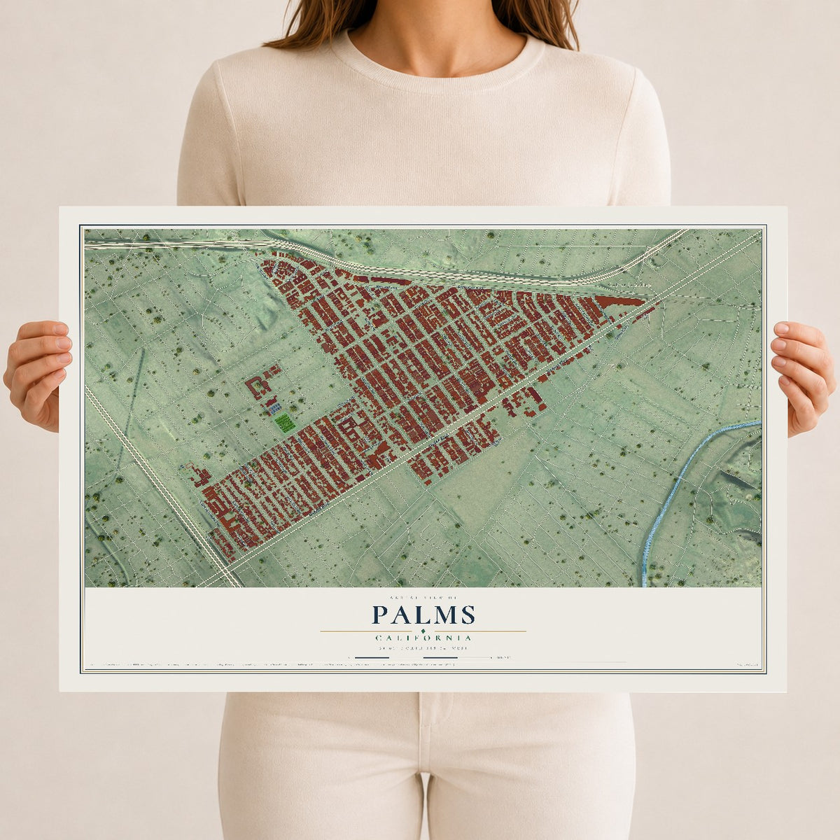 Map of Palms, California, 12 x 18 inch unframed archival matte print