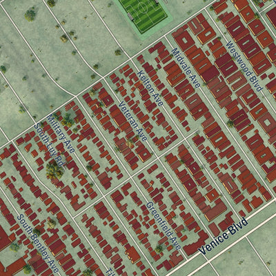 Second close-up of the map of Palms, California print showing more streets and buildings