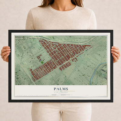 Map of Palms, California, 12 x 18 inch print in a black wood frame