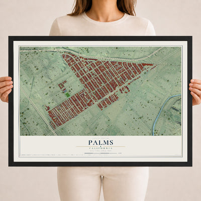 Map of Palms, California, 18 x 24 inch print in a black wood frame
