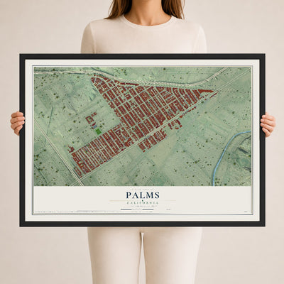 Map of Palms, California, 24 x 36 inch print in a black wood frame