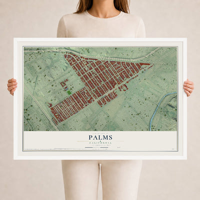 Map of Palms, California, 24 x 36 inch print in a white wood frame