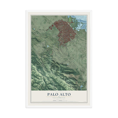 Map of Palo Alto, California, 12 x 18 inch print in a white wood frame