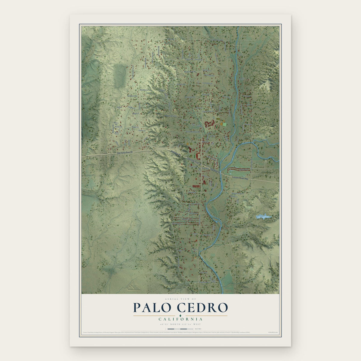 Palo Cedro, California map print, the full design
