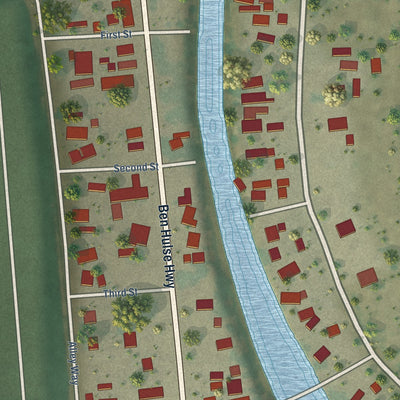 Close-up of the map of Palo Verde, California print showing street and building detail