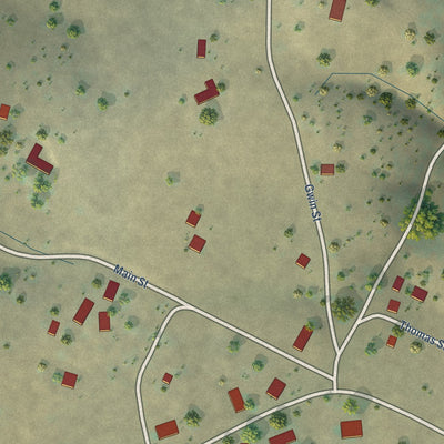 Close-up of the map of Paloma, California print showing street and building detail