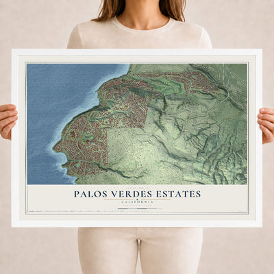Map of Palos Verdes Estates, California, 18 x 24 inch print in a white wood frame