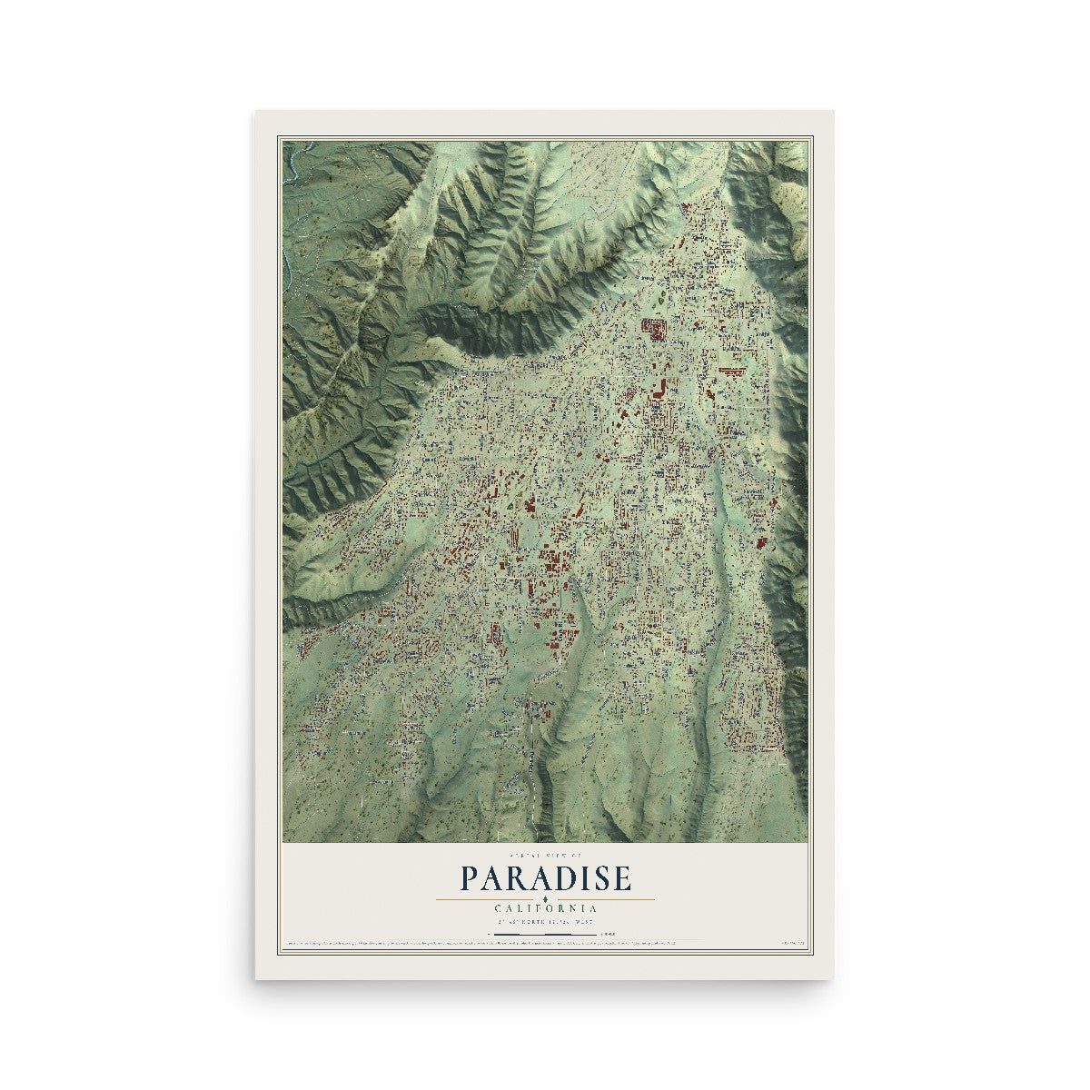 Map of Paradise, California, 12 x 18 inch unframed archival matte print