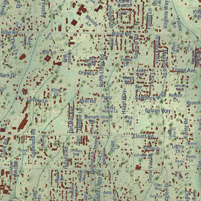 Close-up of the map of Paradise, California print showing street and building detail