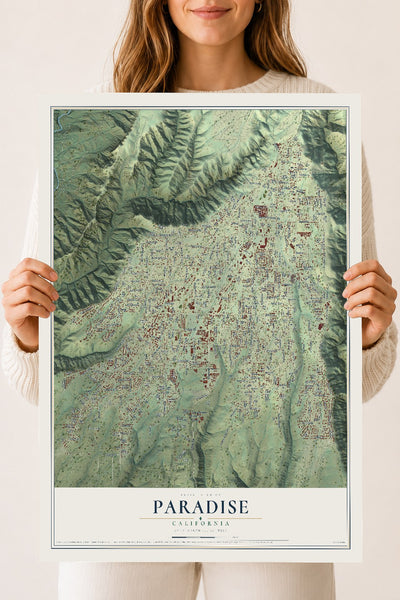 Map of Paradise, California, 18 x 24 inch unframed archival matte print