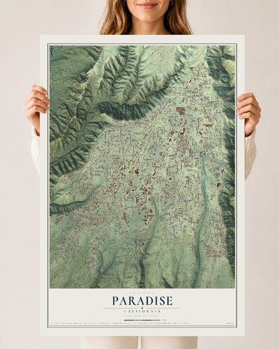 Map of Paradise, California, 24 x 36 inch unframed archival matte print