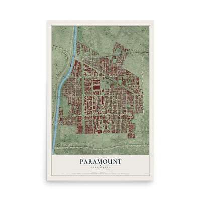Map of Paramount, California, 12 x 18 inch unframed archival matte print
