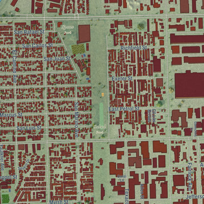 Second close-up of the map of Paramount, California print showing more streets and buildings
